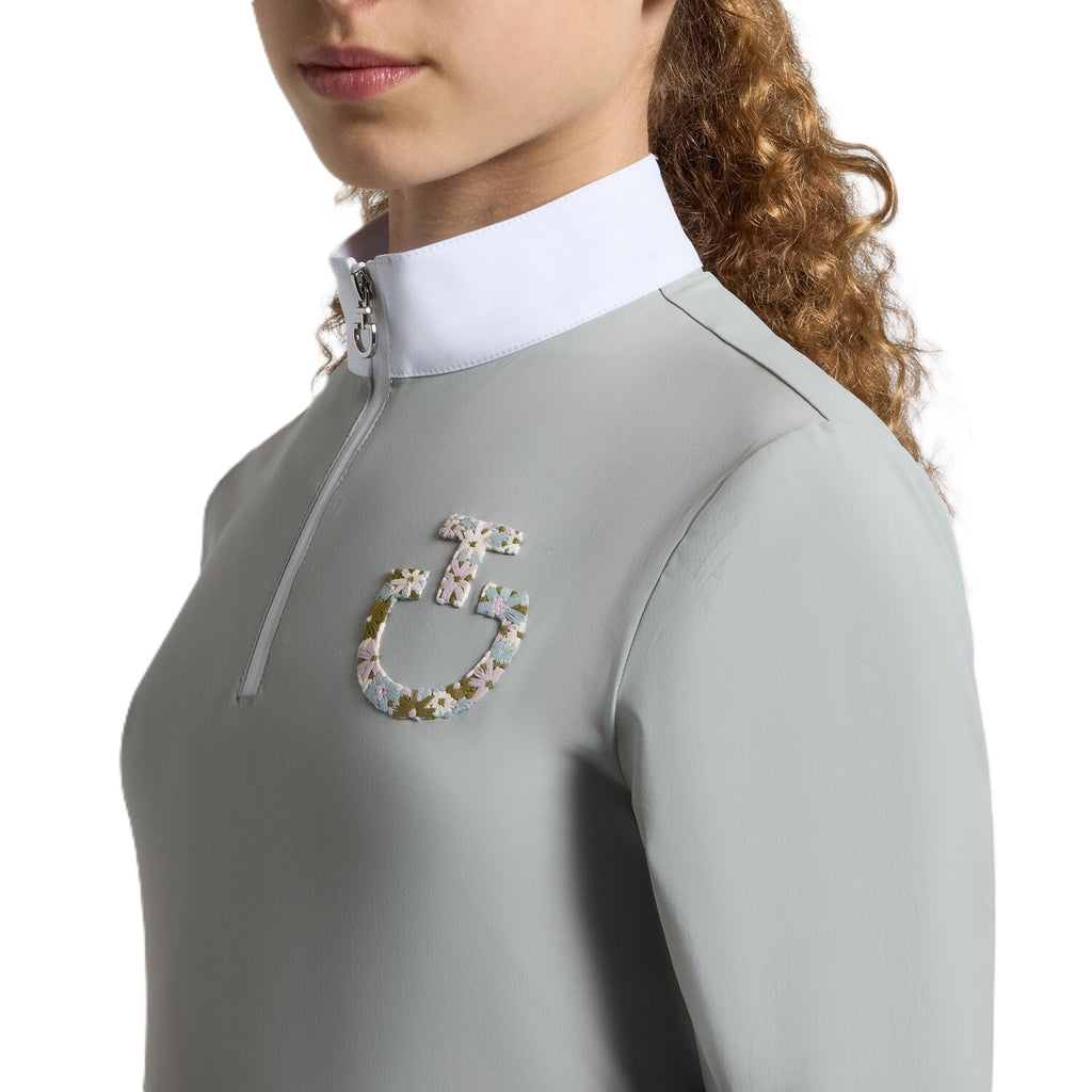 Cavalleria Toscana Turniershirt Florale Stickerei - Lange Ärmel - Mädchen