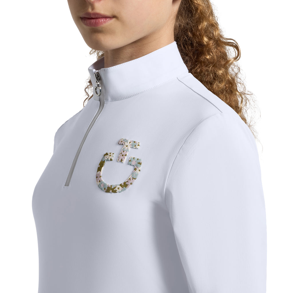 Cavalleria Toscana Turniershirt Florale Stickerei - Lange Ärmel - Mädchen