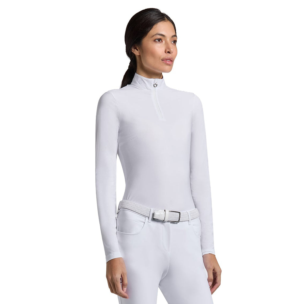 Cavalleria Toscana Turniershirt Warmes Jersey Jacquard Einsatz - Lange Ärmel - Damen