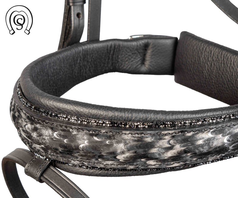 Otto Schumacher Hoofdstel Tokyo Zwart - Neusriem Dark Moon - Frontriem Silver Shade - Jet - Silver Night - Graphite