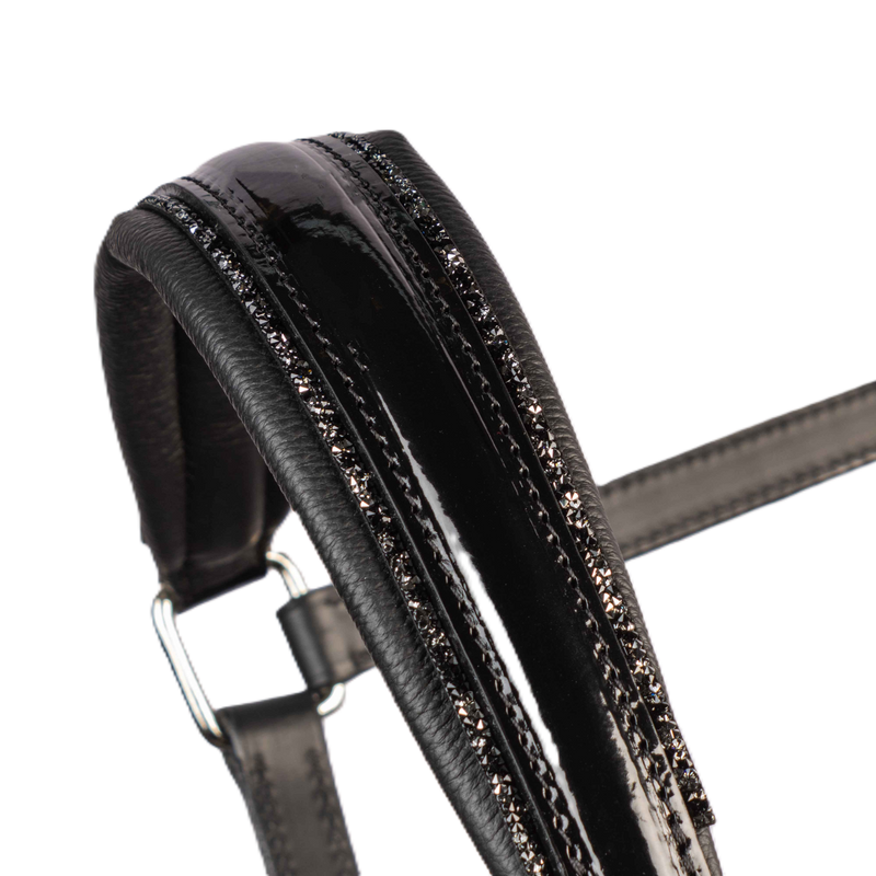 Otto Schumacher Leather Halter - Noseband Patent Black & Fineline Piping Jet-Platin