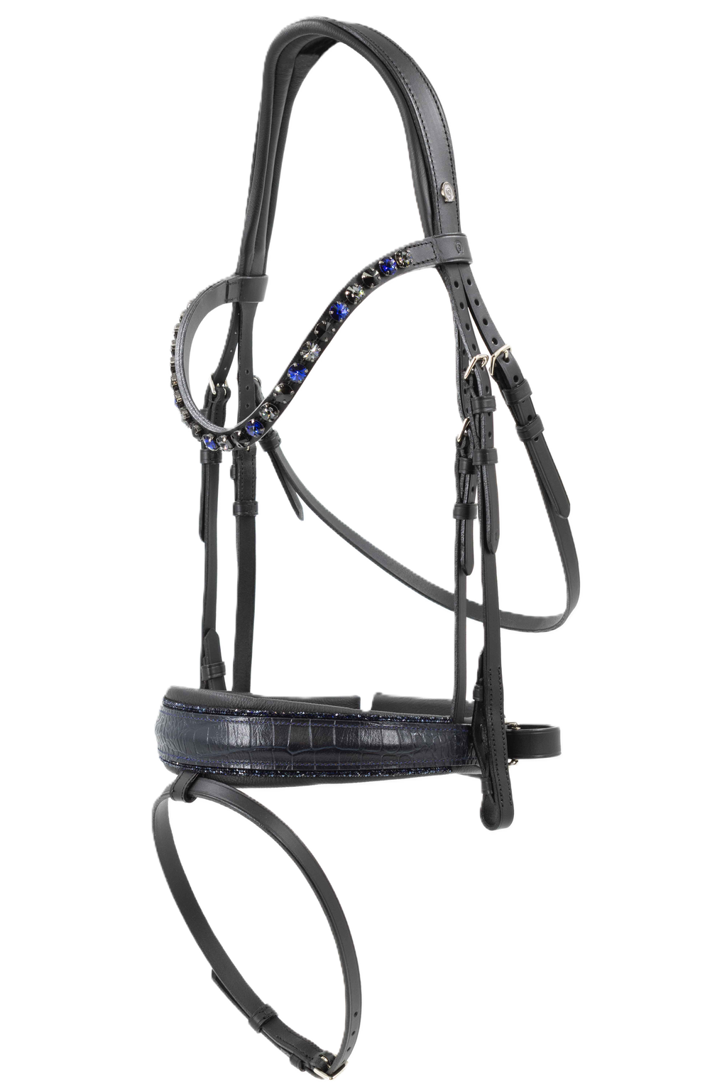 Otto Schumacher Bridle Elegant - Noseband Comfort XS Feel Good Croco Blue - Fineline Midnight Blue - Browband Rivoli XS Curved Symphoni Silver Night - Jet - Dark Sapphire Black Setting - Silver Settin