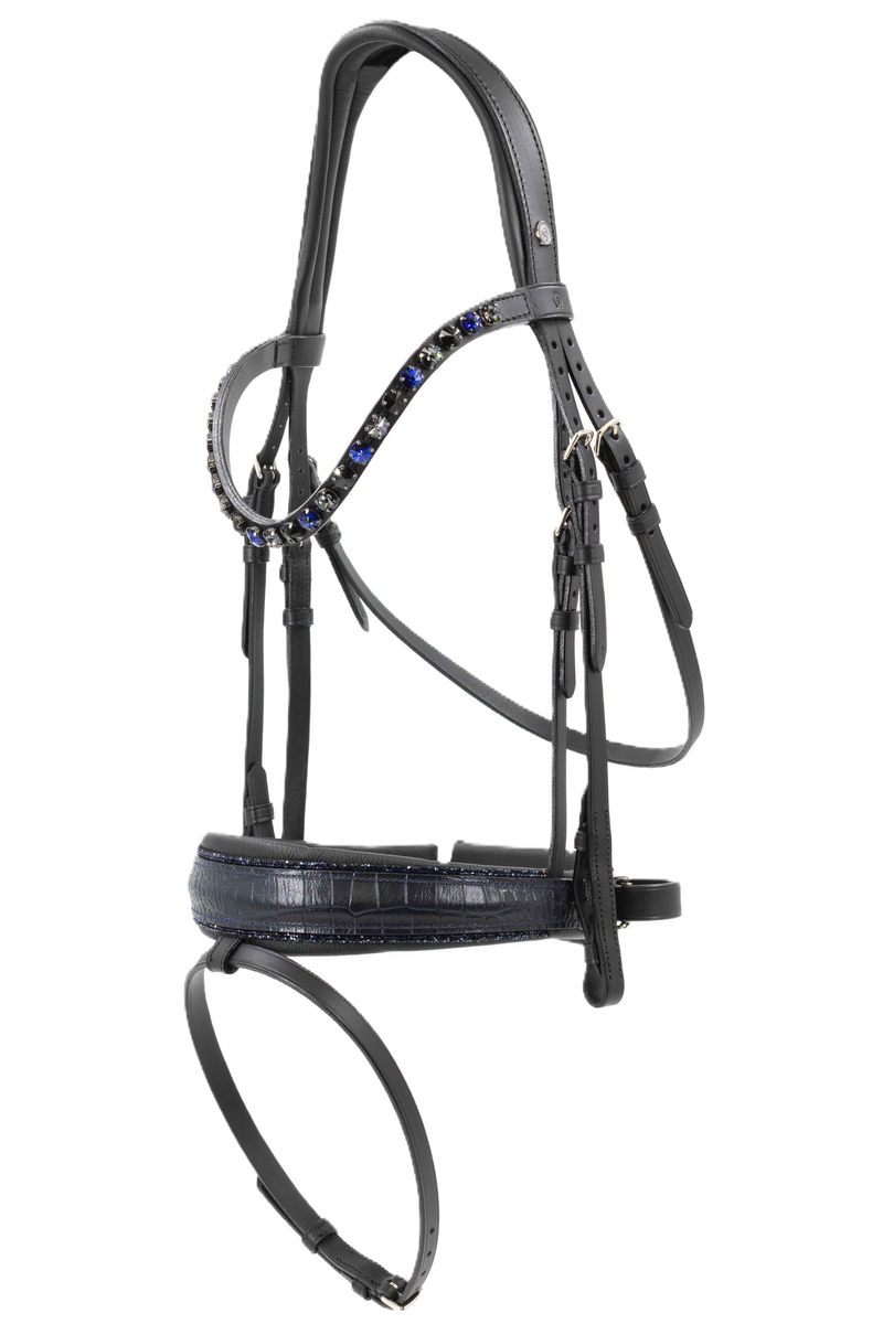 Otto Schumacher Bridle Elegant - Noseband Comfort XS Feel Good Croco Blue - Fineline Midnight Blue - Browband Rivoli XS Curved Symphoni Silver Night - Jet - Dark Sapphire Black Setting - Silver Settin