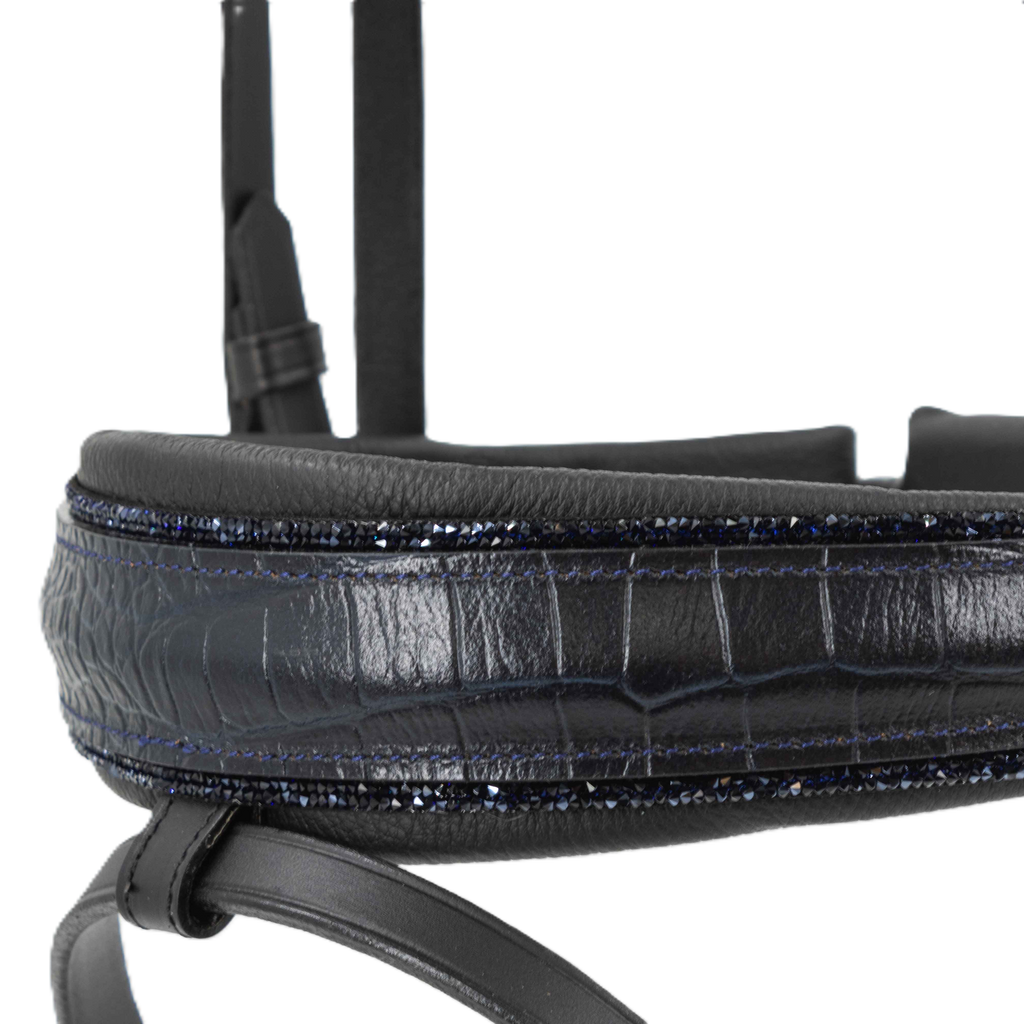 Otto Schumacher Bridle Elegant - Noseband Comfort XS Feel Good Croco Blue - Fineline Midnight Blue - Browband Rivoli XS Curved Symphoni Silver Night - Jet - Dark Sapphire Black Setting - Silver Settin