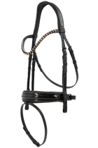 Otto Schumacher Bridle Elegant - Noseband Comfort XS Patent Black - Fineline Chestnut - Browband Rivoli XS Curved Symphony Rose Gold Black Setting