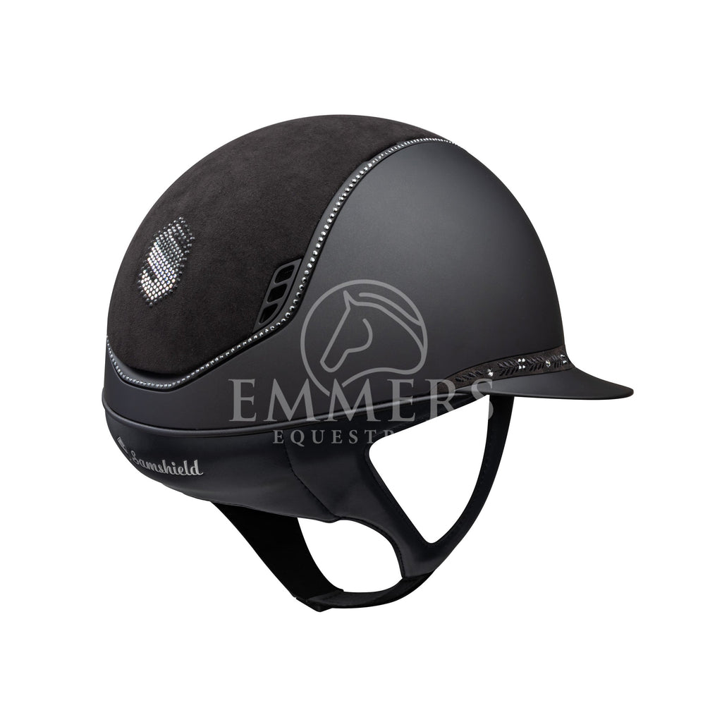Samshield 2.0 Miss Shield Shadowmatt Black / Top Alcantara Black Shield Swarovski Holographic / Frontalband Royal Flower Black / Trim Matt Black Full Swarovski Jet Hematite / Blazon Matt Black