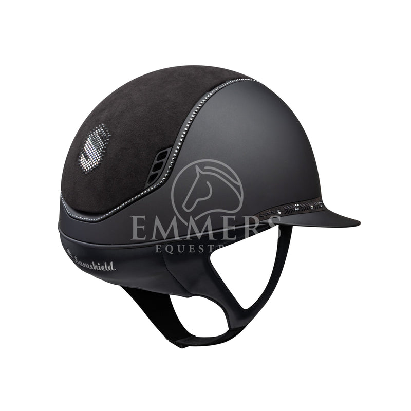 Samshield 2.0 Miss Shield Shadowmatt Black / Top Alcantara Black Shield Swarovski Holographic / Frontalband Royal Flower Black / Trim Matt Black Full Swarovski Jet Hematite / Blazon Matt Black