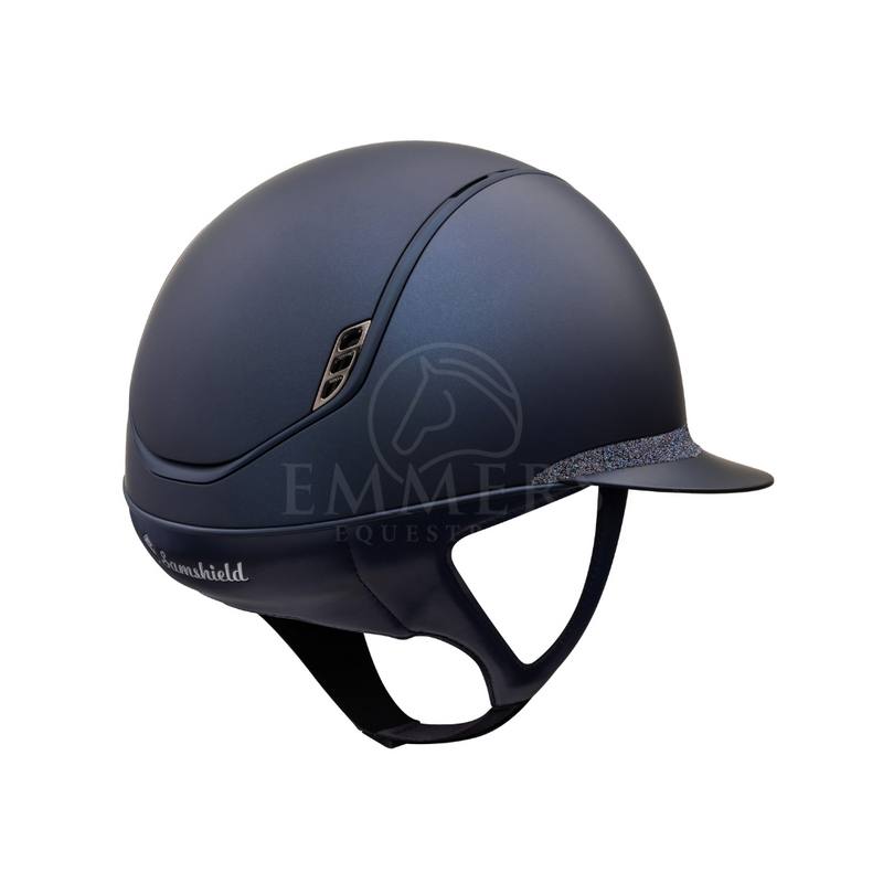Samshied 2.0 Miss Shield Shadowmatt Blauw /Top Shadowmatt Blauw / Frontalband Crystal Fabric Swarovski Paradise Shine / Trim Mat Blauw / Blazon Crystal Fabric Swarovski Paradise Shine