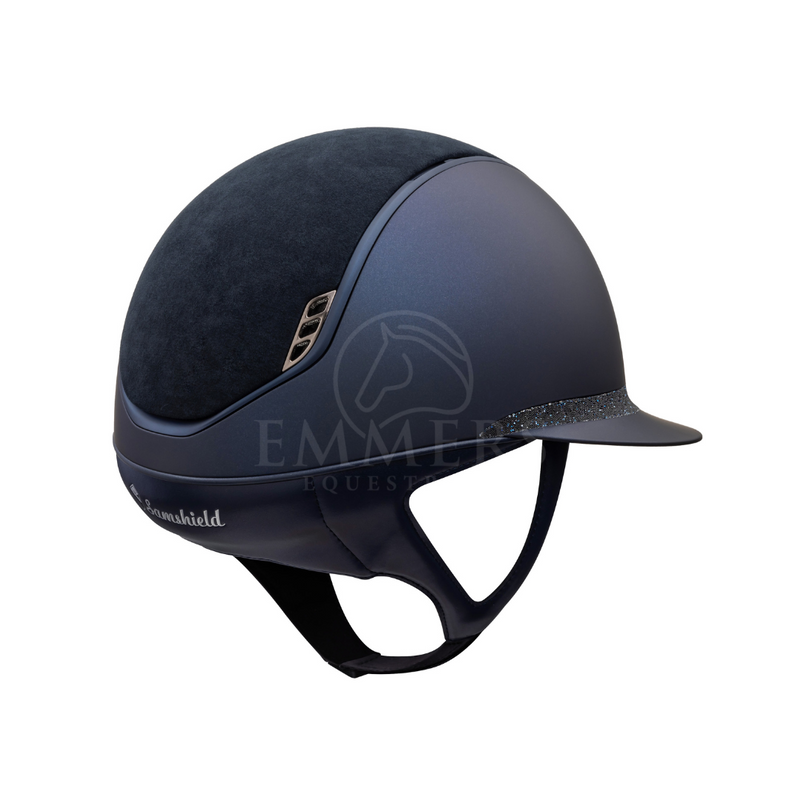 Samshield 2.0 Miss Shield Shadowmatt Blauw / Top Alcantara Blauw / Frontal Band Crystal Fabric Summer Night / Trim Mat Blauw / Blazon Crystal Fabric Summer Night