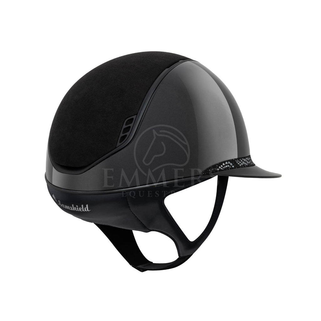 Samshield 2.0 Miss Shield Glossy Black - Top Alcantara Zwart - Frontalband Crystal Intarsia Black - Trim Mat Black - Blazon Mat Black