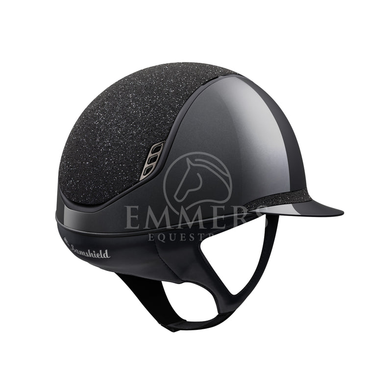 Samshield 2.0 Miss Shield Shadow Glossy Black - Top & Frontal Band Crystal Fabric Swarovski Black - Trim Matt Black 5 Swarovski Jet Hematite - Blazon Chrome Black