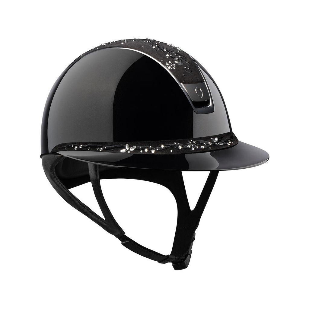 Samshield Miss Shield 2.0 Glänzend Schwarz / Top Alcantara Blume Swarovski Schmuck Schwarz / Stirnband Alcantara Blume Swarovski Schmuck Schwarz / Besatz Schwarz / Wappen Chrom Schwarz