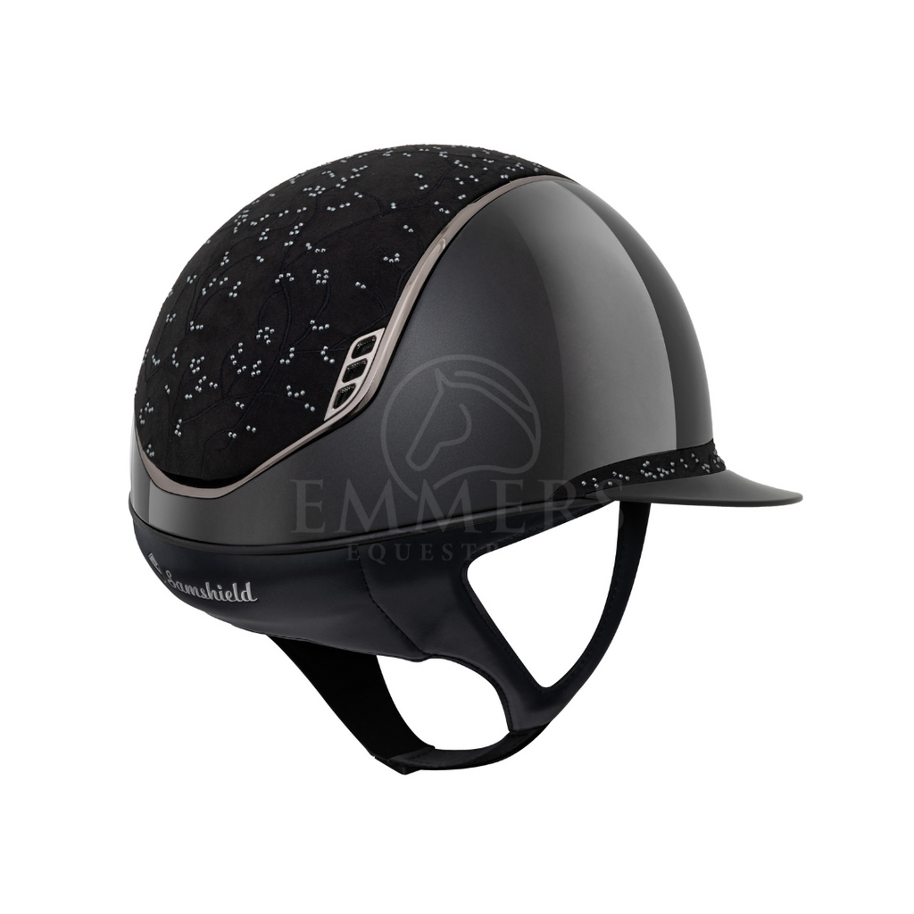Samshield 2.0 Miss Shield Glossy Zwart / Top Crystal Leaf Zwart / Frontalband Crystal Leaf Zwart / Trim Chrome Zwart / Blazon Chrome Black