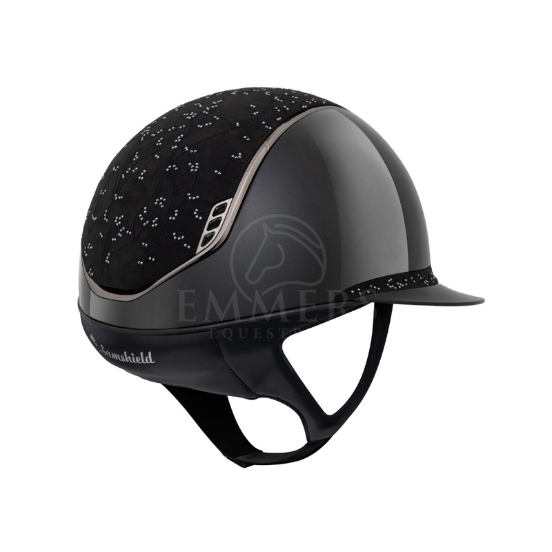 Samshield 2.0 Miss Shield Glossy Zwart / Top Crystal Leaf Zwart / Frontalband Crystal Leaf Zwart / Trim Chrome Zwart / Blazon Chrome Black