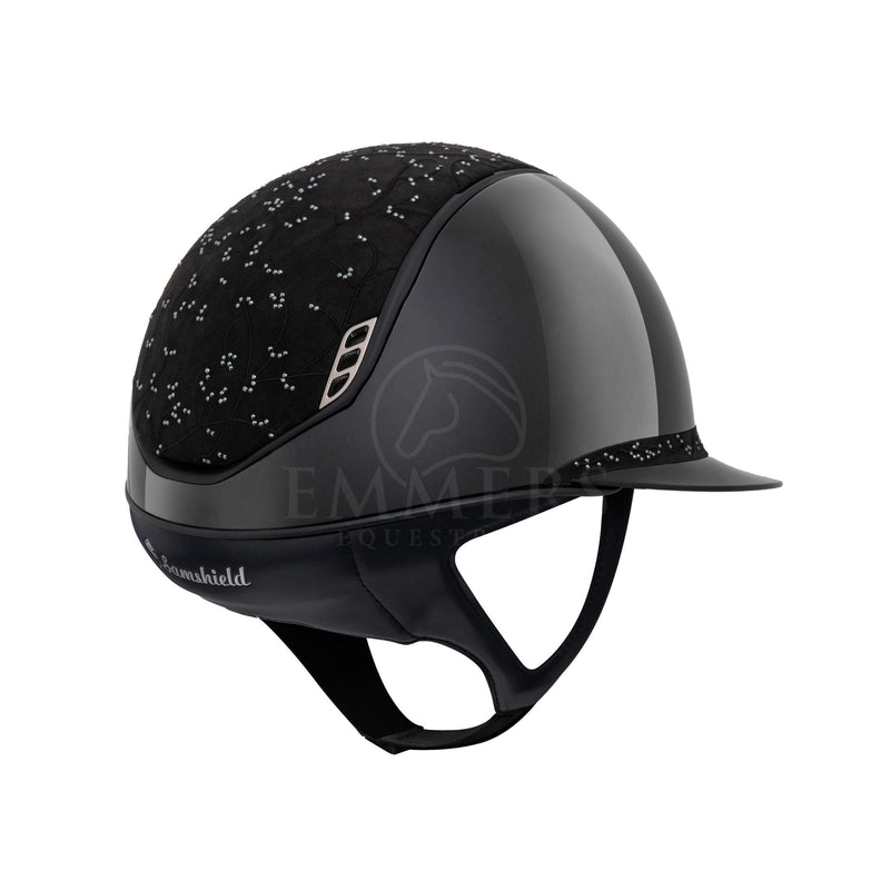 Samshield 2.0 Miss Shield Glossy Noir / Dessus Crystal Leaf Noir / Bandeau frontal Crystal Leaf Noir / Bordure Mat Noir / Blason Chrome Noir