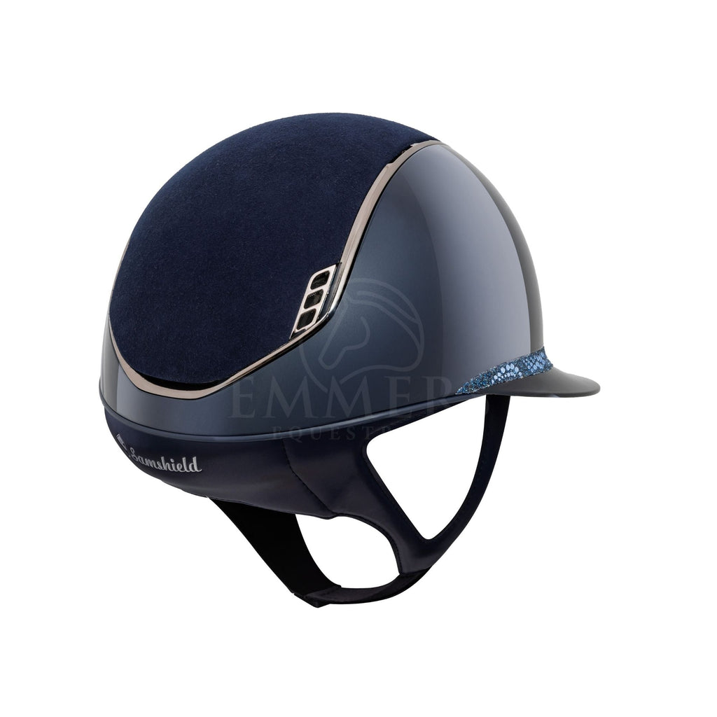 Samshield 2.0 Miss Shield Metallic Glossy Blauw / Top Alcantara Blue / Frontalband Crystal Intarsia Blue / Trim Chrome Black / Blazon Chrome Black