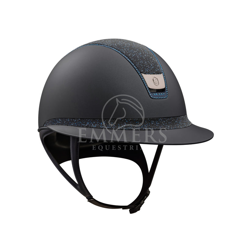Samshield 2.0 Miss Shield Shadow Mat Black - Top & Frontal Band Crystal Fabric Summer Night - Trim Matt Blue Full Swarovski Dark Blue - Blazon Chrome Black