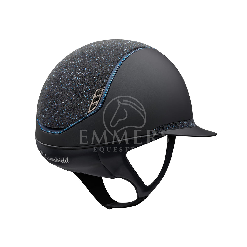 Samshield 2.0 Miss Shield Shadowmatt Black / Top Crystal Fabric Summer Night / Frontalband Crystal Fabric Summer Night / Trim Matt Blue Full Swarovski / Blazon Chrome Black